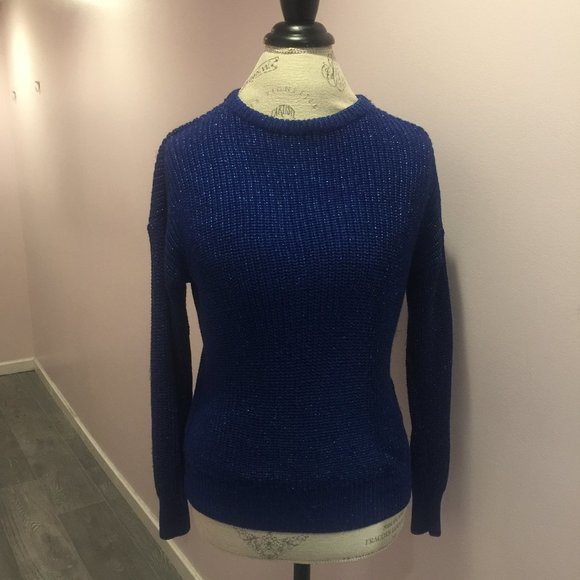 Size S American Apparel Blue Metallic Fisherman Sweater - Picture 2 of 15